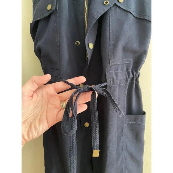 Elevenses Anthropologie Utility Racerback Shorts Romper Navy Blue Size Small - Picture 7 of 13